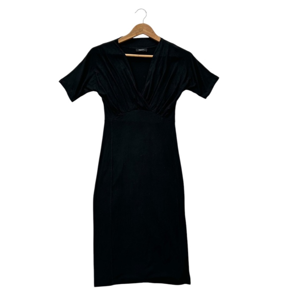 Aritzia Babaton Short Sleeve Stretch Wrap Front Midi Dress Black